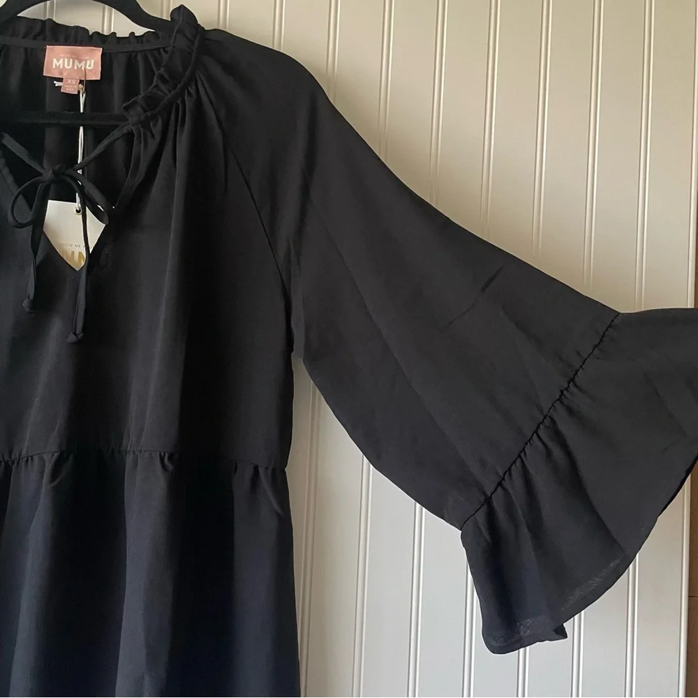 NWT Show Me Your Mumu Viola Tiered Mini Dress Women's XS Black Draped Flowy Boho - Picture 9 of 15